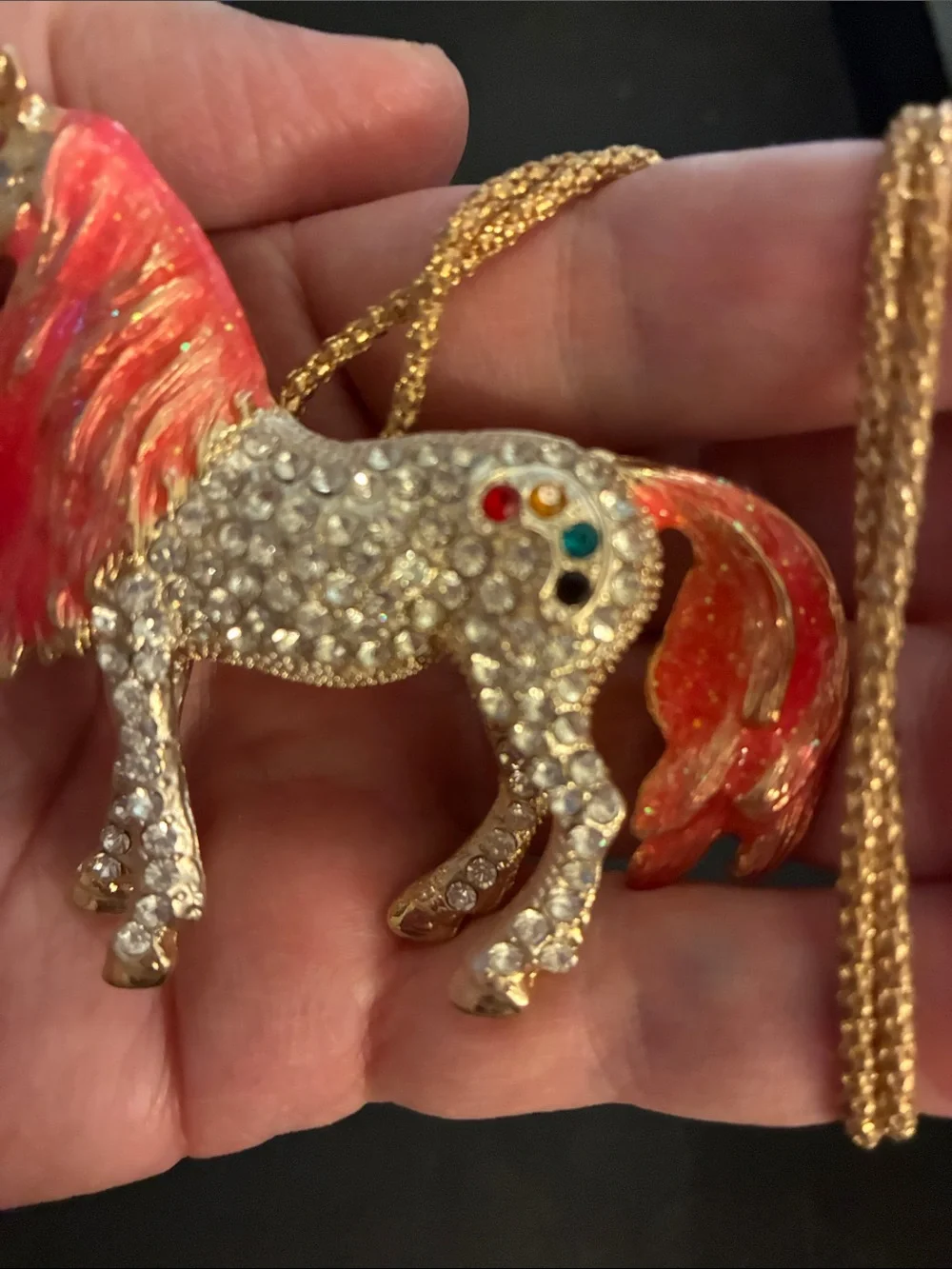 Unicorn Pendant Necklace with Orange Enamel Mane NWOT